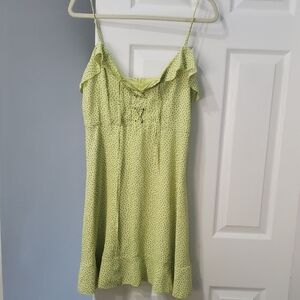 Revamped Lime Green Polka Dot Mini Dress
